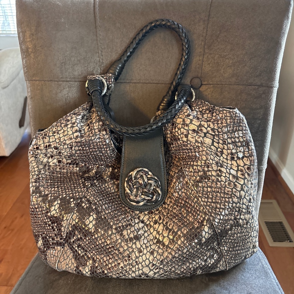 Vintage Brighton Snakeskin Leather Print Shoulder Handbag KS2
